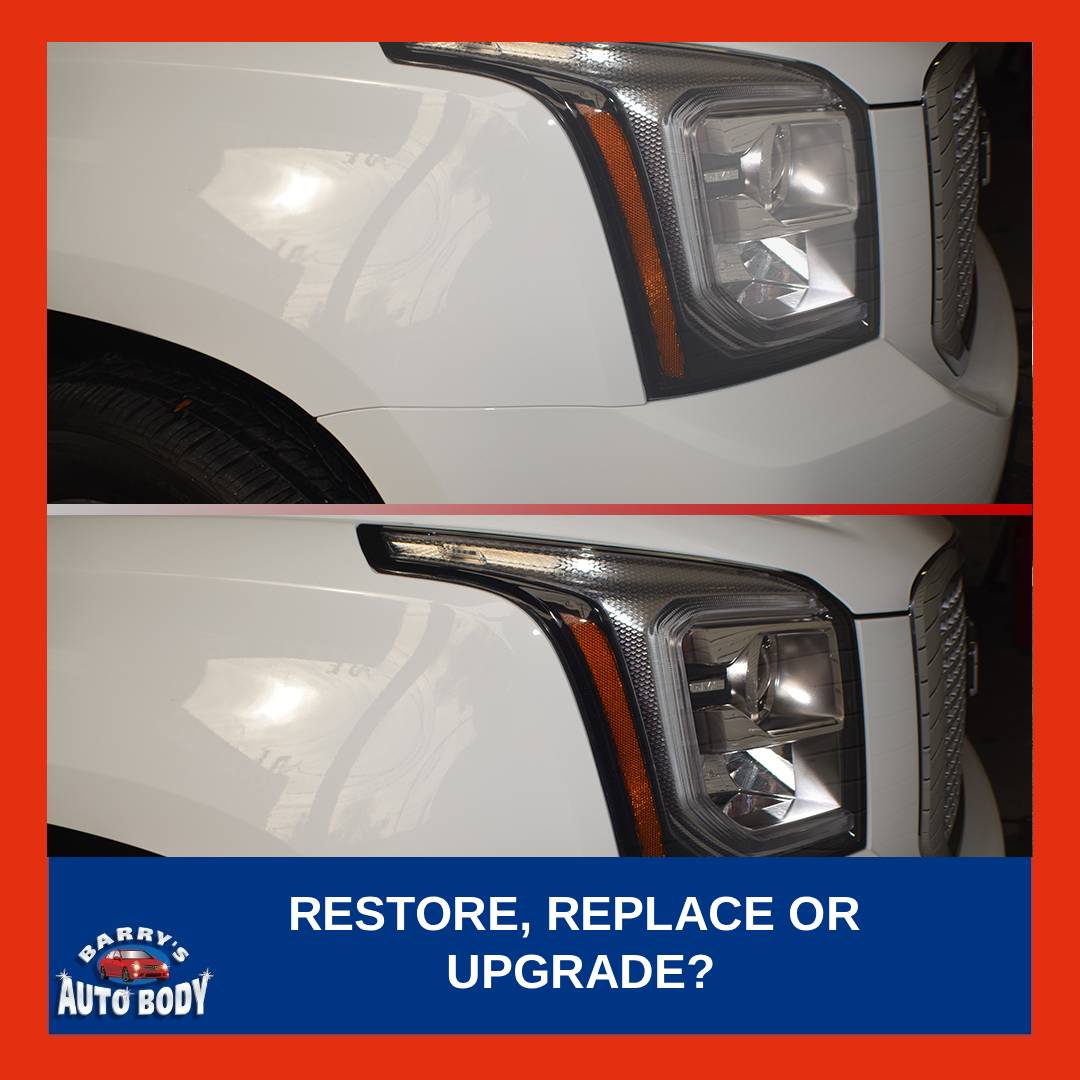 Technician restoring a cloudy car headlight to improve clarity and nighttime visibility.